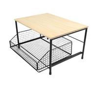 Helilyco Support pour micro-ondes avec panier de rangement, chariot de cuisine roulant avec roulettes verrouillables, comptoir d'étagères en métal et bois, montage facile, blanc et noir