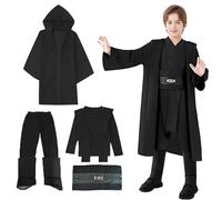 Helimwint Deguisement Costume Cape Enfants: Garcon Tunique MéDiéVale à Capuche Cape Robe Costume Pour Carnaval Halloween Cosplay DéCoration Guerrier Costume Dark Cosplay (Schwarz, L - 4-6 Jahre alt)