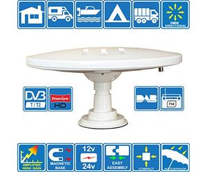 Helio-Magnet amplifiée numérique omnidirectionnelle d'antenne TV HD de Gain Haut 33dB TNT DVB-T2 FM Dab. 12V / 24V pour Camping-Car, Poids Lourd, Camion, Caravane, Bateau ou Camping par Unispectra®