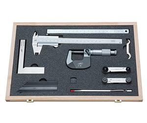 'Helios Preisser 0212520 Lot de 8 Outil de mesure avec sac à coulisse 150 mm avec jauge de profondeur rectangulaire Duo Fix