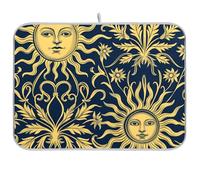 Helios Sun Grand tapis de séchage rectangulaire réutilisable à motif floral doré bleu foncé 45,7 x 61 cm