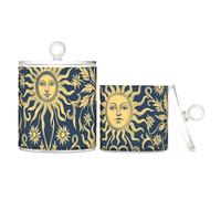 Helios Sun Lot de 2 bacs en plastique transparent avec couvercle Motif floral doré Bleu foncé