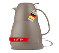 Helios Zeo Thermos 6h Garde les boissons chaudes et froides - Utilisation à une main avec bouton poussoir - Nettoyage facile - Plastique - Gris chaud - 1 l