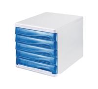 helit Boîte de tiroir 5 tiroirs blanc/bleu transparent plastique H245xl265xP3...