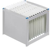 Helit – Bac pour dossiers suspendus – Empilable – 40 dossiers – Gris lumière – Pieds en caoutchouc
