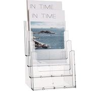 helit H2352202 - Porte-brochures de table DIN A5, 4 compartiments | Porte-brochures transparent à 4 compartiments pour brochures