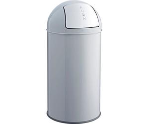helit H2401487 - Poubelle à poussoir „the dome“ 50 L gris moyen | Poubelle avec clapet à pression, bac intérieur en métal galvanisé et anneau de base en caoutchouc