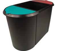 helit H6103596 - Corbeille à papier « The Triple », ovale, bord de poignée sur tout le pourtour, noir/rouge/vert, poubelle à 3 compartiments
