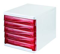 Helit H6129420 Bloc de rangement à 5 tiroirs avec espace d’écriture - gris clair/rouge transparent