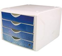 helit H6129634 - Meuble à tiroirs „the chameleon“ cold water | 4 tiroirs pour format A4, organiseur de bureau, 33 x 26,6 x 21,2 cm
