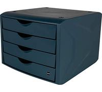 helit H6429534 Boîte de rangement à tiroirs « the green chameleon », en plastique recy ertifié Blauer Engel bleu, 1 pièce