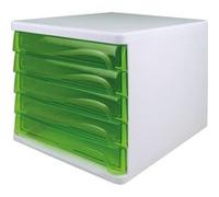 Helit Module de classement H6129450 – 5 tiroirs – Réinscriptible – Gris/Gris clair/Vert translucide