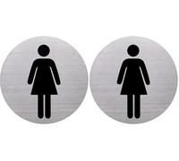 Helit Pictogramme autocollant WC pour femme H6271000 - Diamètre 115 mm, avec bande adhésive, acier inoxydable (Lot de 2)