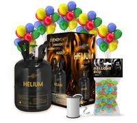 Hélium Grande Bouteille Gaz d'Hélium pour 30 Ballons + Lot 50 Ballons Biodégradables Multicolore + Ruban - Bon