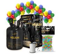 Hélium Grande Bouteille Gaz d'Hélium pour 50 Ballons + Lot 50 Ballons Biodégradables Multicolore + Ruban - Bon