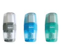 Helix Taille-crayon Duo et gomme - Taille-crayon à un trou - Housse de protection pour gomme - Boîte pour recueillir les copeaux de crayon - Matière douce au toucher - Couleurs assorties