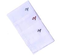 Hell Blues Lot de 3 mouchoirs monogrammés pour homme, 100 % coton, 45,7 x 45,7 cm, blanc, a, 9.5 x 9.5 inch