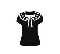 Hell Bunny Chemisier Phantomette, Haut Gothique Noir d'halloween avec Joli col fantôme, Noir, Taille XS