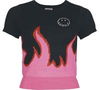 Hell Bunny Dylan Top Femme T-Shirt Manches Courtes Noir/Rose L 100% Viscose Regular/Coupe Standard