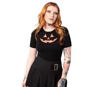 Hell Bunny Haut Jack-O-Lantern T-Shirt Gothique en Tricot avec découpe de Citrouille d'halloween, Noir, 4XL