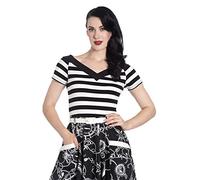 Hell Bunny Haut Manches Courtes Col V Caitlin Rayé Vintage Retro Années 50 Rockabilly