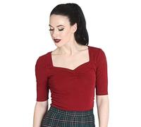 Hell Bunny Philippa Haut Manche Longue Chemise Noir - Rouge, 46