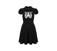 Hell Bunny Robe Squelette pour Fille - Style Gothique Noir, cœur, Punk, Patineuse rétro, Noir, Taille L