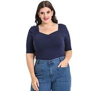 Hell Bunny Top Philippa Retro Vinage de Bleu (XL)