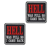 Hell Was Full So I Came Back Lot de 2 écussons brodés amusants avec application en nylon pour vêtements, veste, gilet, sacs à dos, casquette de baseball