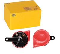 HELLA Trompette - HELLA STYLE HORN TE24 SET - 12V - 110dB(A) - 400Hz-500Hz - à tonalité grave/à tonalité aiguë - électrique - ECE - Couleur du carter: rouge/noir - Raccord plat - 3FH 007 424-801