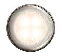 Hella 980501721 '0501 Series' Slim Line Lumière de courtoisie LED ronde à luminosité améliorée avec jante en acier inoxydable poli Blanc 24 V CC