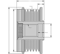 HELLA 9XU 358 038-881 Poulie roue libre, alternateur - Filetage: M17x1,5 - Nombre de gorges: 6 - avec cache