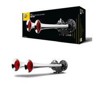 HELLA Trompette CA32-24V - 115dB(A) - 370Hz-415Hz - à tonalité aiguë/à tonalité grave - pneumatique-électrique - ECE - Couleur du carter: chrome/noir - Fiche: Fiche plate - 3PB 013 410-061