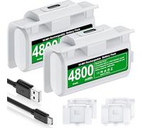 HELLCOOL 2x4800mWh Batterie Manette pour Xbox,Batterie Rechargeable avec Indicateur LED/4 Couvercles de Piles,Play en Charge pour Xbox One/S/X/Elite,Series S/X Controller