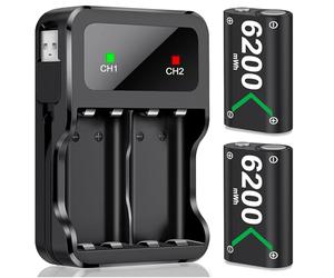 HELLCOOL 2x6200mWh Batterie Manette pour Xbox, Batterie Rechargeable avec Affichage LED/Câble de Chargement, Chargeur Manette pour Xbox One/S/X/Elite,Series S/X Controller