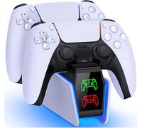 HELLCOOL Chargeur Manette PS5,Station de Rechargement PS5 Con Affichage LED/Lumières RVB/2-3 Heures de Charge/Câble USB-C,Chargeur de Manette PlayStation 5 per Edge Controller