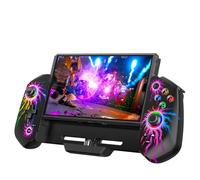 HELLCOOL Manette de commutateur Ã effet Hall, Plug & Play pour console Switch/OLED, manette de commutateur avec joystick précis, look lumineux RVB cool, 4 emplacements pour cartes de jeu