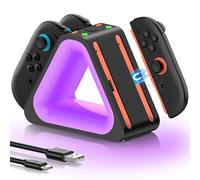 HELLCOOL Station de charge pour manette Switch 2, charge rapide 3 heures / indicateur de charge LED / lumière RVB cool
