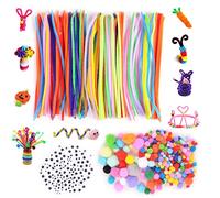 HellDoler Chenilles Loisirs Creatifs,500 Pièces Balle Pompon et Brossettes Pipe Chenille Tiges avec Autoincollate Yeux Googly pour Arts et Métiers