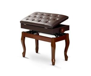 Hellery Banc Piano avec Coffre Réglable Banc Piano avec Rangement Double Siège pour Duos, Noyer, Double avec Boîte De Rangement Et Pieds Incurvés Réglables