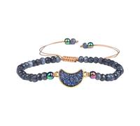 Hellery Bracelet Tressé en Perles de Pierre, Bijou Ajustable pour Femme et Homme, Idéal pour La Saint-Valentin, Les Amoureux, Un Mariage Ou Une Petite Amie, avec La Lune