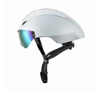 Hellery Casque de Vélo Route Casque Cycliste Casque Intégral Casque Unisexe Structure PC Visière Miroir Intégrée Ventilation Efficace Sangle Menton Noire, Argent Blanc, 54-61cm