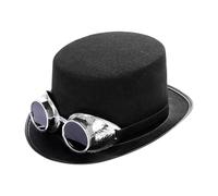 Hellery Chapeau haut-forme Steampunk style jazz pour cosplay, fêtes et festivals, Lunettes Argentées