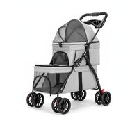 Hellery Chariot de Transport Pliant Étage Supérieur et Inférieur pour Petits Animaux Poussette Roulante Cage de Transport Sac Cabine Structure Métallique, Gris, Gris