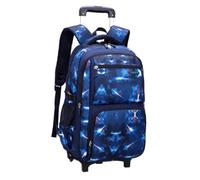 Hellery Chariot Écolier à Roulettes Cartable Sac à Dos Valise Trolley Cartable Multi-poches Tissu Nylon Résistant avec Doublure Polyester Mécanisme, Bleu, Space 2-Roues