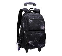 Hellery Chariot Écolier à Roulettes Cartable Sac à Dos Valise Trolley Cartable Multi-poches Tissu Nylon Résistant avec Doublure Polyester Mécanisme, Noir, Grande-roue Étoilée