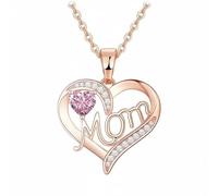 Hellery Collier Collier Pendentif Collier Médaillon Collier Chaîne avec Silhouette de Cœurs Entrelacés et Maman Cuivre Poli et Zircon Cubique Scintillant, Rose Doré Rose
