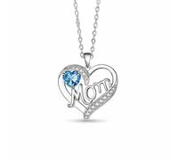 Hellery Collier Collier Pendentif Collier Médaillon Collier Chaîne avec Silhouette de Cœurs Entrelacés et Maman Cuivre Poli et Zircon Cubique Scintillant, Or Blanc+Bleu Clair