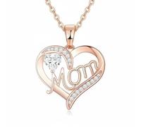 Hellery Collier Collier Pendentif Collier Médaillon Collier Chaîne avec Silhouette de Cœurs Entrelacés et Maman Cuivre Poli et Zircon Cubique Scintillant, Or Rose+Blanc