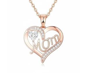 Hellery Collier Collier Pendentif Collier Médaillon Collier Chaîne avec Silhouette de Cœurs Entrelacés et Maman Cuivre Poli et Zircon Cubique Scintillant, Or Rose+Blanc